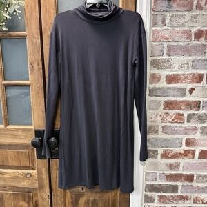 LOFT Mock Neck Tunic Dress Womens Med Tall Dark Gray Long Sleeve Rayon Stretch‎